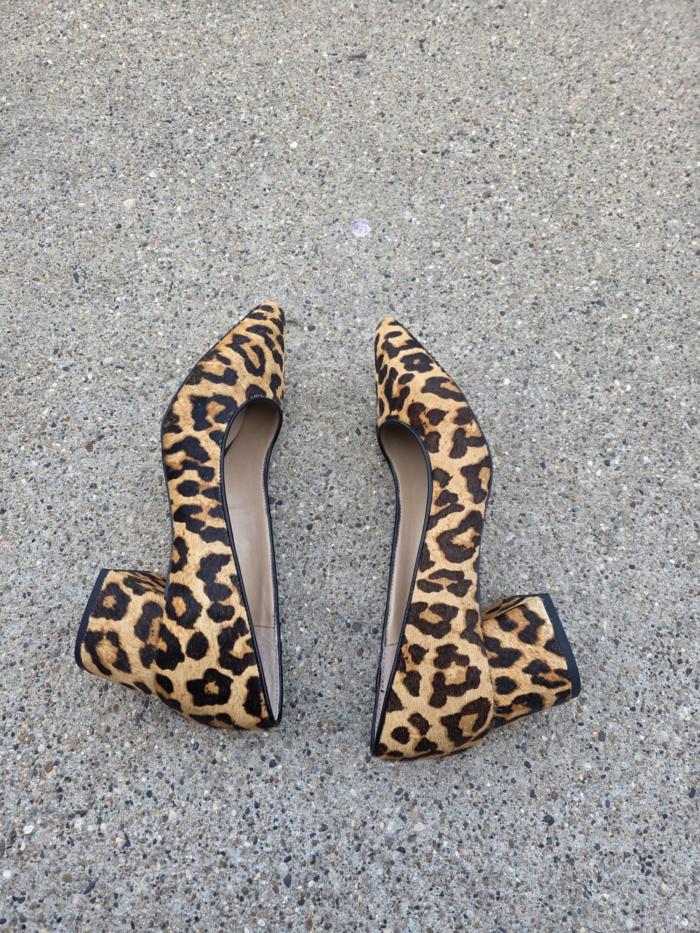 Franco Sarto Leopard Print Pointed Toe Block Heel Pumps - Tan/Black Women 6 - Picture 8 of 10